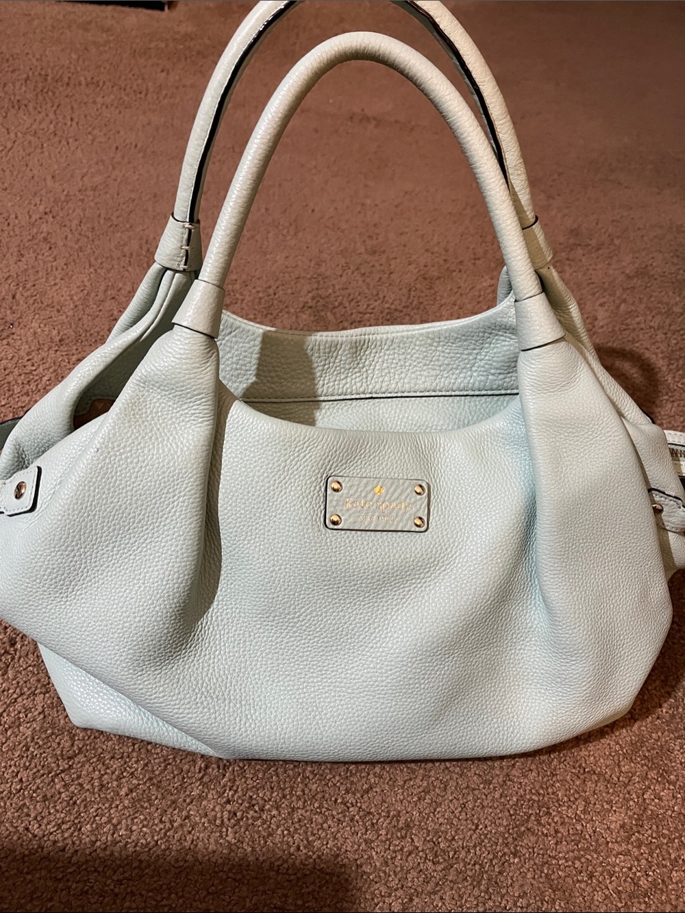 kate spade light blue pebbled leather shoulder bag
